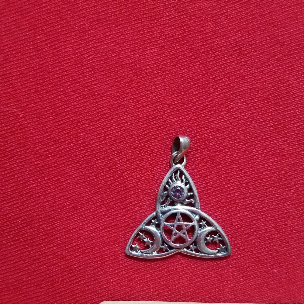 .925 Sterling Silver Triquetra Pentacle pendant